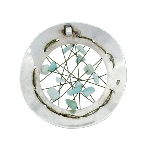 Vintage Sterling Silver 925 5.6cm Wire Openwork Amazonite Chip Pendant - Picture 2 of 6